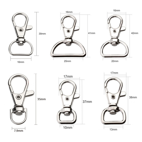 10Pcs/pack Metal Carabiner Clip Swivel Trigger Dog Buckle KeyRing KeyHooks retaining ring DIY Craft Lobster Clasp 6 Sizes ► Photo 1/6
