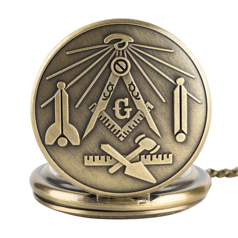 Bronze Masonic Freemasonry Chrome Square and Compass Mason Retro Necklace Pendant Quartz Pocket Watch Best Gifts for Freemason ► Photo 1/6