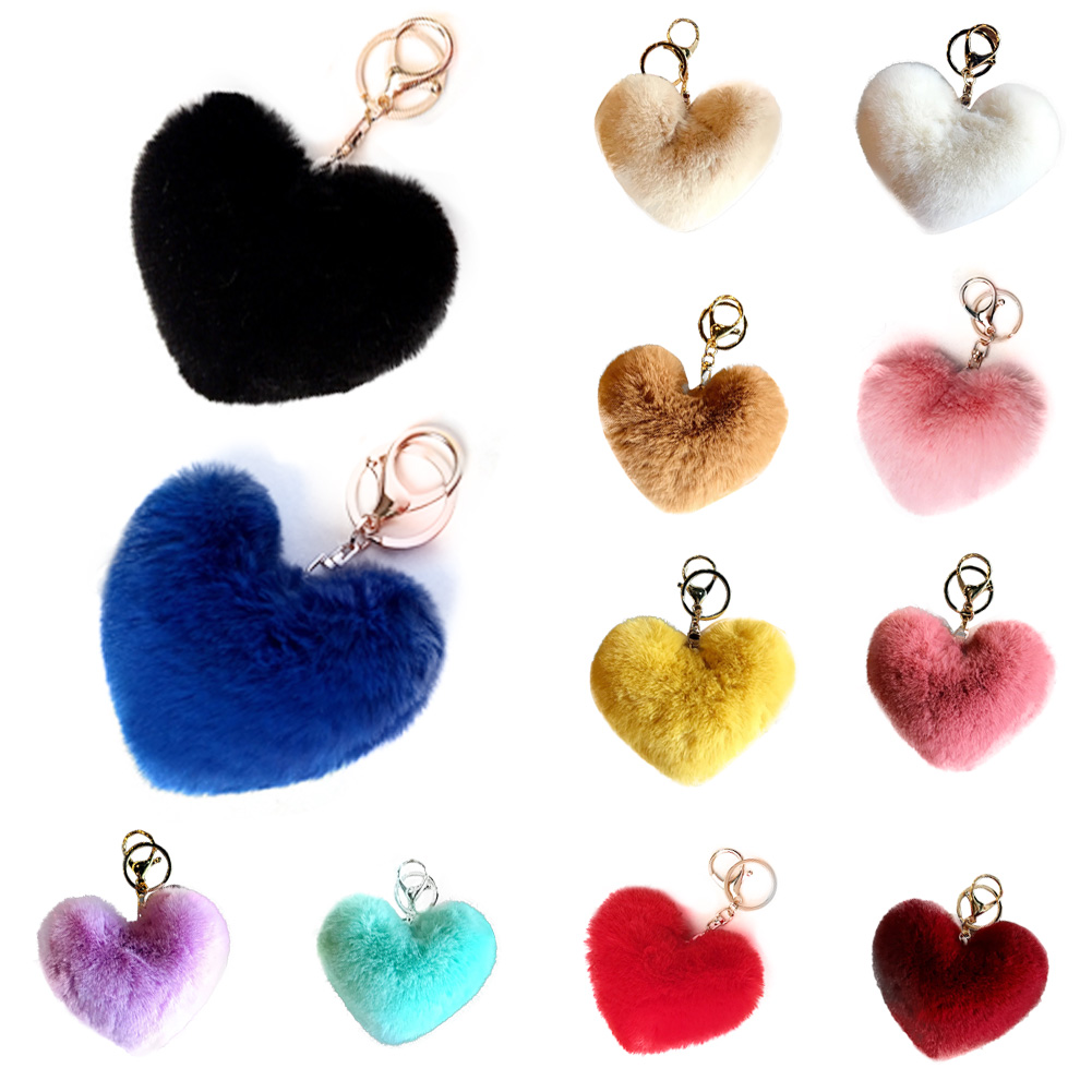 pom pom keychain bulk Gifts for Women Soft Heart Shape Pompon Fake Rabbit Key  Chain Ball Car Bag Accessories Key Ring - AliExpress
