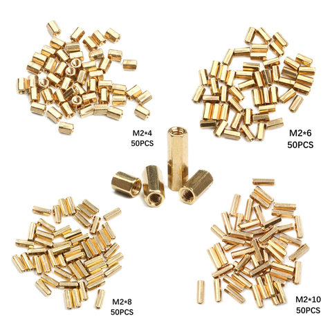 50Pcs M2 Hex Nut Spacing Screw Brass Threaded Pillar PCB Motherboard Standoff Spacer Kit 4mm/6mm/8mm/10mm ► Photo 1/6