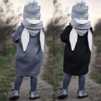 NEW 2022 Warm Baby Girl Winter Coats Bunny Ear Hooded Cotton Children Cloak Outwear Long Sleeve Fashion Toddler Button Coat 1-5T ► Photo 1/6