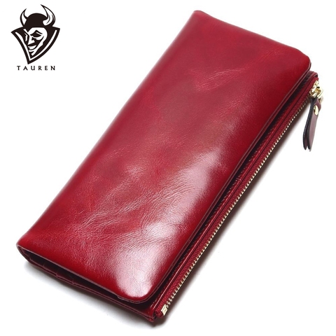 2022 New 100% Genuine Oil Leather Clutch Women Wallet Portable Multifunction Long Wallets Lady Coin Purses Card Holder ► Photo 1/6