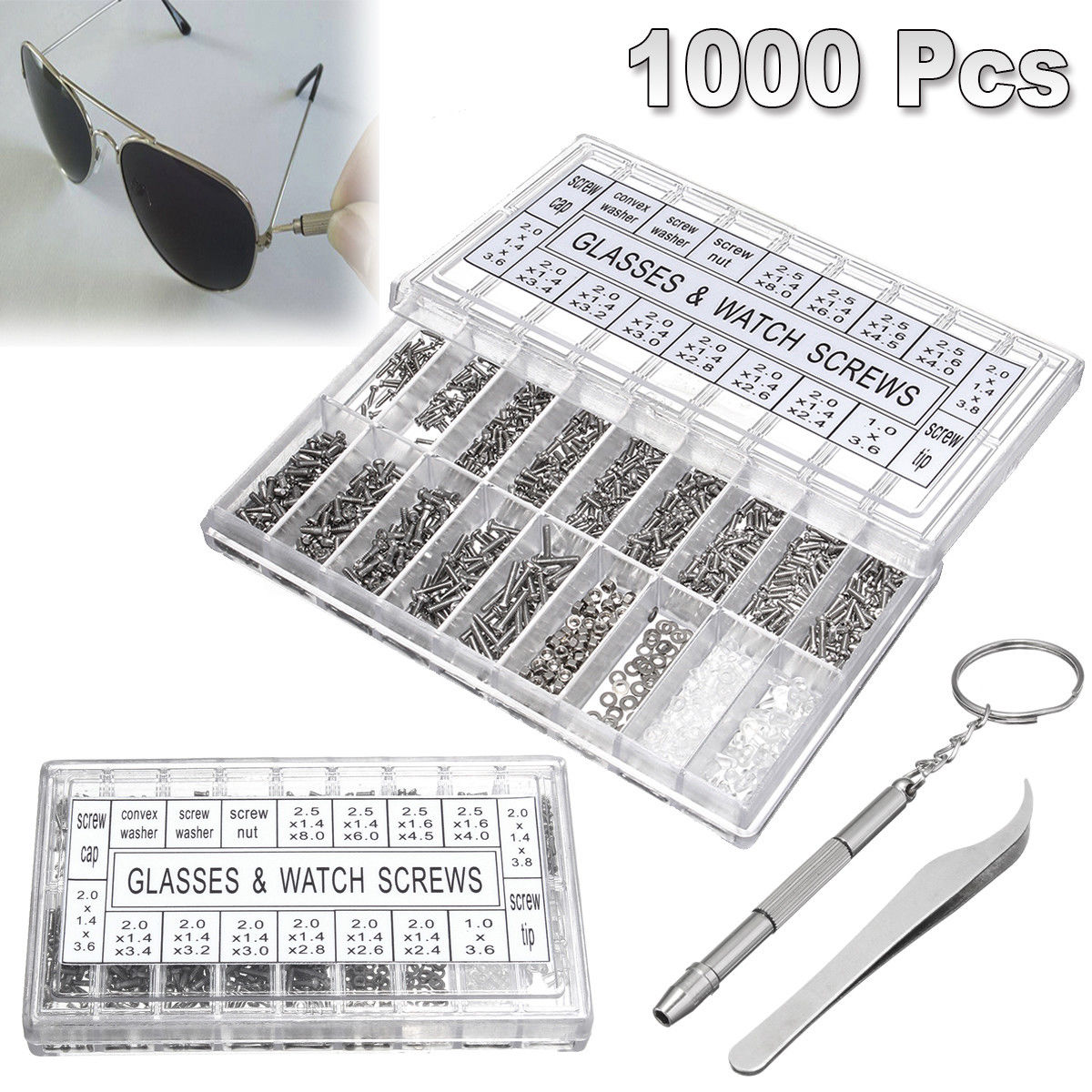 1000Pcs/Set Small Screws Nuts Assortment Kit Glasses Watches Repair Accessories 