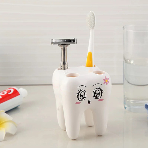 Storage Holder Brush Rack Cartoon Teeth Shape Bathroom Suppies 4 Holes Shaving Toothbrush Holder Stand ► Photo 1/6