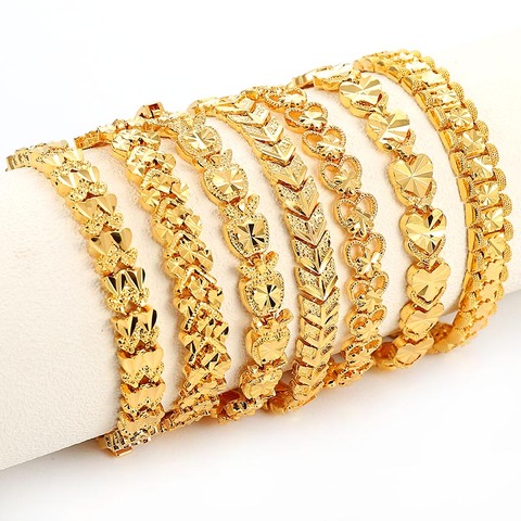 Trendy Plated 24K Gold Multi shape Punk Bracelet Curb Cuban Chain Gold Color Bracelets Bangle For Men Women Jewelry Gifts ► Photo 1/6