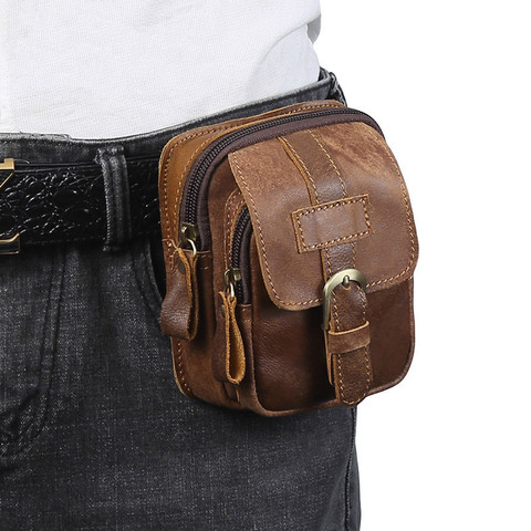 Men Genuine Leather Fanny Waist Bag Cell/Mobile Phone Pocket S713-40 Belt Bum Pouch Pack Vintage Hip Bag Travel Waist Pack ► Photo 1/5