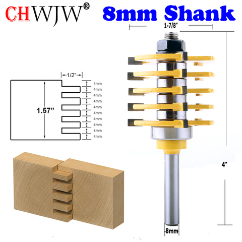 CHWJW 8mm Shank 1pc Box Joint Router Bit - Adjustable 5 Blade - 3 Flute  For Wood Cutter Tenon Cutter for Woodworking Tools ► Photo 1/5