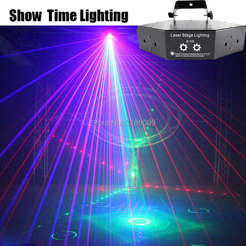 Show Time 6 Lens DMX Red Green Blue RGB Beam 16 Patterns Laser Scanner Light Home Party DJ Stage Lighting KTV Show Sector laser ► Photo 1/6