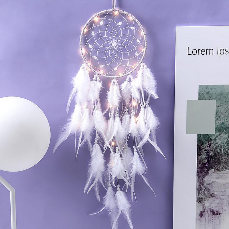 Dream Catcher with Lights Feathers Hand-Woven Ornaments Wall Hanging Decorations