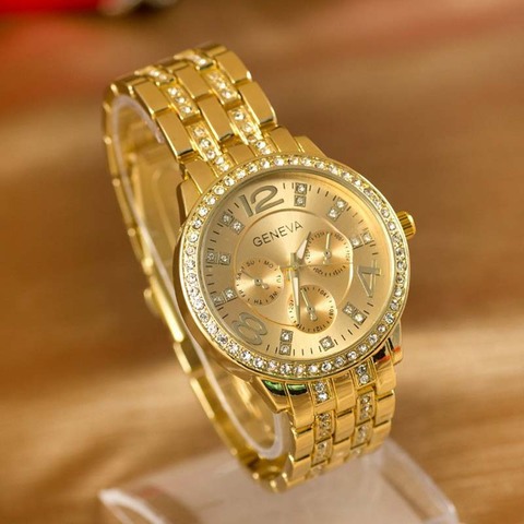 Luxury Geneva Brand Women Gold Stainless Steel Quartz Watch Military Crystal Casual Wrist Watches Rhinestone Relogio Feminino ► Photo 1/5