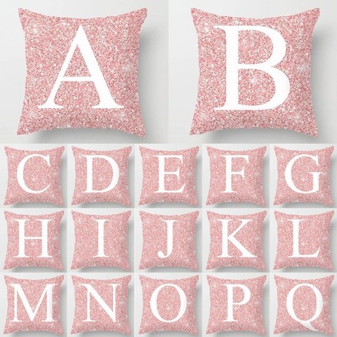 1Pcs Pink Letter Decoration Cushion Cover Polyester Throw Pillowcase English Alphabet Home Decorative Pillow Cover 45*45cm 40811 ► Photo 1/6