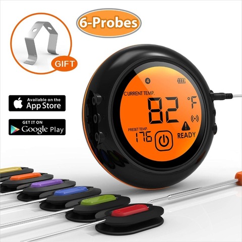 Bluetooth Wireless BBQ Thermometer Digital Remote Meat Grill Barbecue Food Cooking Smoker Thermometer 6 Probes ► Photo 1/6