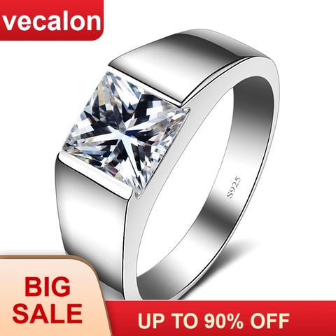 Vecalon Luxury Jewelry wedding Band ring for Men 4ct 5A Zircon cz 925  Sterling Silver Engagement Finger ring fashion Jewelry ► Photo 1/4
