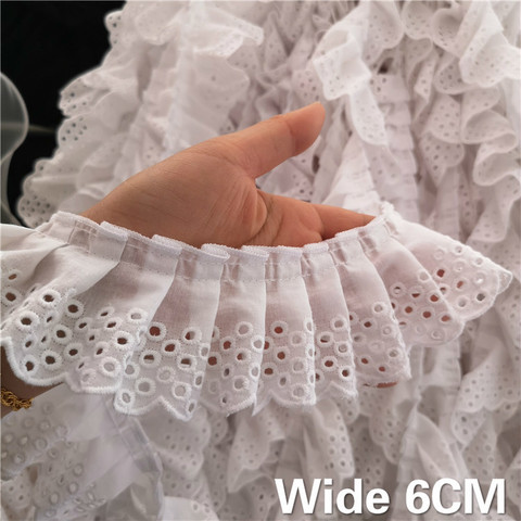 6CM Wide White 3D Cotton Folded Lace Embroidered Neckline Collar Applique Ribbon Ruffle Trim Dresses Guipure DIY Sewing Supplies ► Photo 1/5