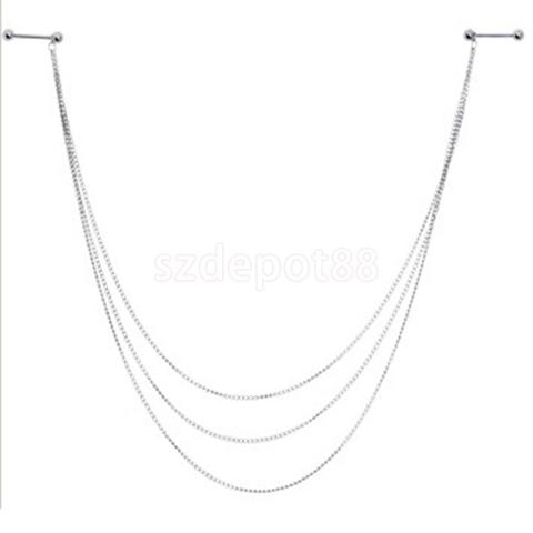 14G Stainless Steel 3-layer Tassel Chain Nipple Ring Body Piercing ► Photo 1/6
