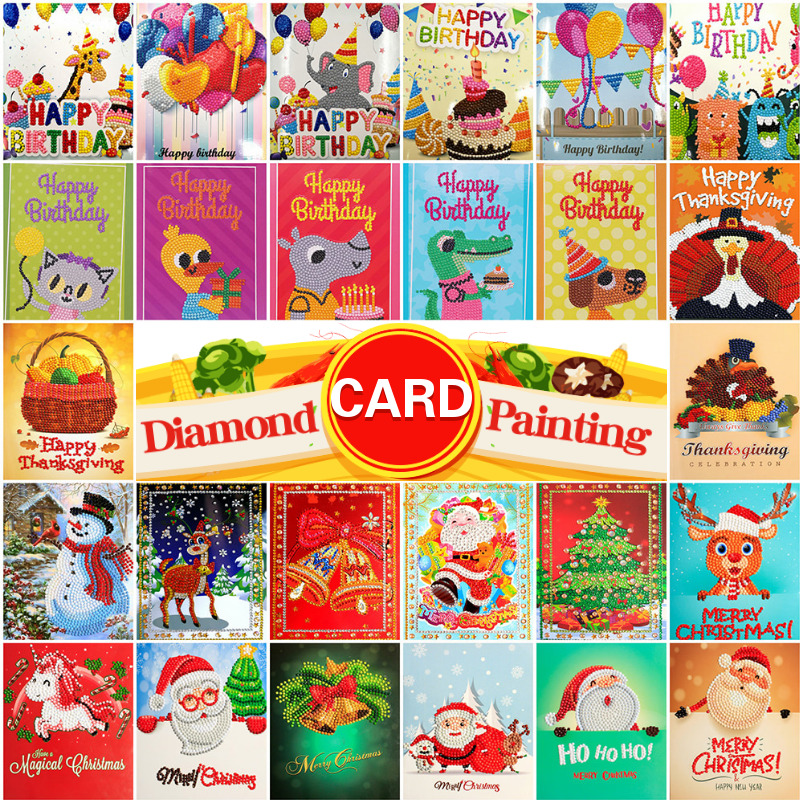 High Quality Diamond Painting Gift Card Happy Birthday Paper Greeting  Postcards Craft DIY Kids Festival Greet Cards Gift