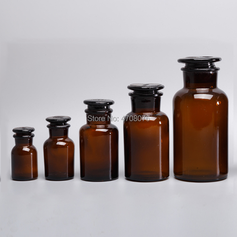 30/60/125/250/500ml Lab glass reagent bottle with glass cover lid Brown sample bottle wide frosted mouth for chemical experiment ► Photo 1/6