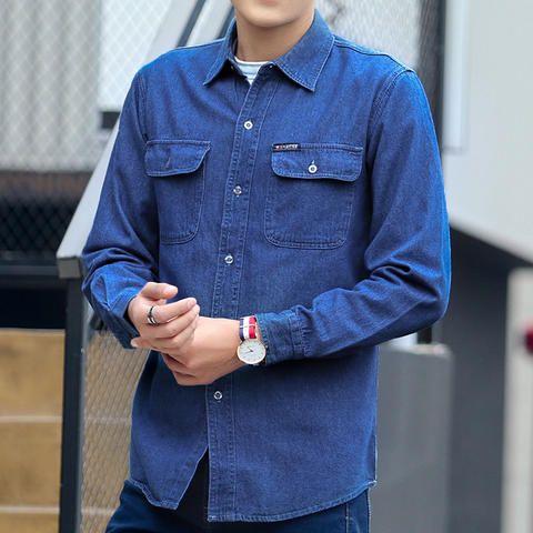 4718 Denim Shirt For Men Long Sleeve 2022 Spring Autumn Blue