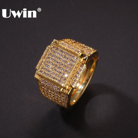 UWIN Micro Pave Geometric Hiphop Men Ring Iced Out Cubic Zirconia Gold Silver Color Fashion Jewelry Drop Shipping ► Photo 1/6