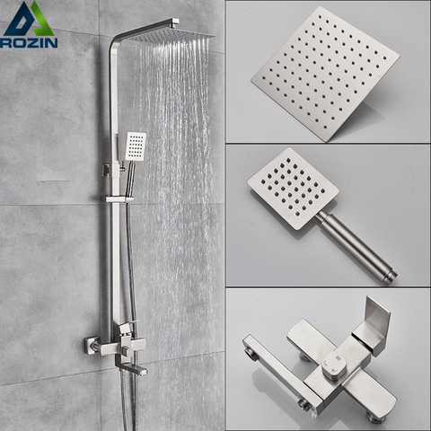 Luxury Shower Mixers Faucet Brushed Nickel Rain Shower Faucets System In-wall Square Hand Shower Mixer Tap Set ► Photo 1/6