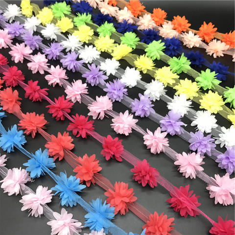 1yard/18pcs 45mm Flowers 3D Chiffon Cluster Flowers Lace Dress Decoration Lace Fabric Applique Trimming DIY Sewing Supplies ► Photo 1/1