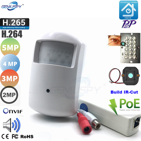 XMEYE Super HD 5MP 4MP 3MP Best Night Vision 940NM Invisible IR Covert PoE Onvif PIR Style IP Camera With Mic Audio Out IR-Cut ► Photo 1/6