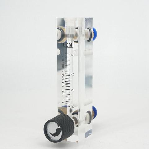6-60mL/min LZM-6T Acrylic Panel Type Air Flowmeter Rotameter With Control Valve Push Fit 8mm OD Tube ► Photo 1/6