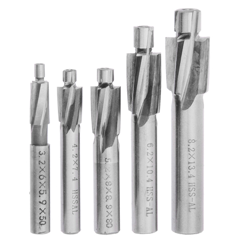 5pc 4 Flute HSS Counterbore End Mill M3-M8 Pilot Slotting Tool Milling Cutter Drill Bit for Wood Metal Drilling Counterbore Mill ► Photo 1/6