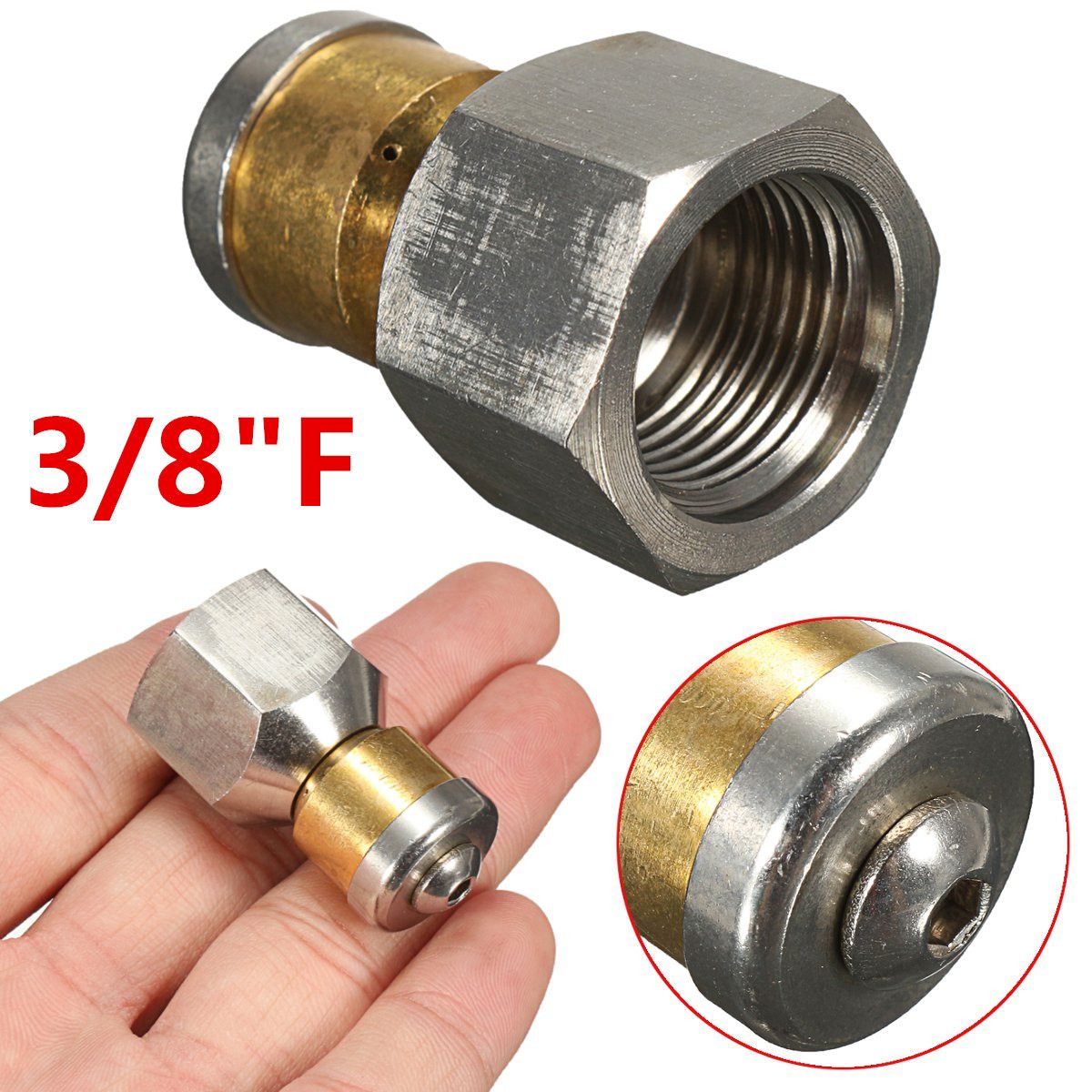 Steel Pressure Washer Drain Sewer Cleaning Pipe Jetter Rotary Nozzle 1/4"F 3 Jet