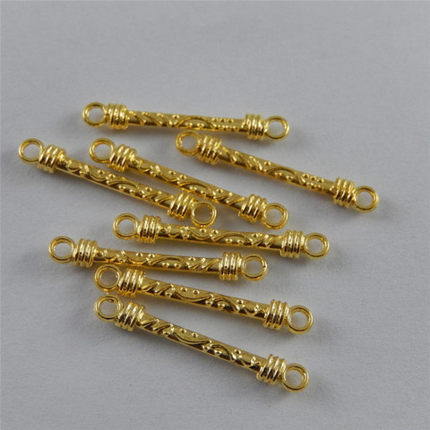 Julie Wang 10-50PCS Small Gold Stick Connectors Pattern Pendant Alloy Charms Handmade Fashion Bracelet Jewelry Making Accessory ► Photo 1/6