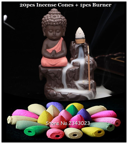 20pc Natura Incense Cones+The Little Monk Small Buddha Censer Backflow Incense Burner Use In The Home Office Teahouse Home Decor ► Photo 1/6