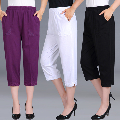 Plus Size Capri Pants Elastic Waist  Ladies Capri Pants Summer Plus Size -  High - Aliexpress