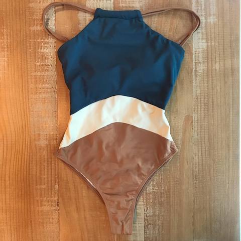 2022 Patchwork One Piece Swimsuit Swimwear High Neck Bodysuit Bathing Suit Women Piece Swimwear Beach Wear Monokini ► Photo 1/5