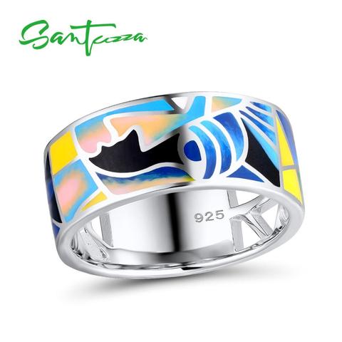 SANTUZZA Silver Rings for Women Pure 925 Sterling Silver Lord of the Ring HANDMADE Colorful Enamel Ring Party Fashion Jewelry ► Photo 1/1