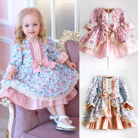 Cute Kids Baby Girls Princess Formal Dress Floral Lace Bowknot Ruffles Dress Birthday Wedding Party Dress Girl Ball Gown 1-6Y ► Photo 1/6