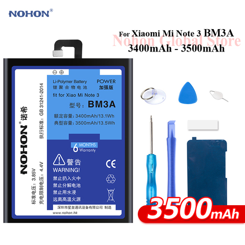 Nohon Battery For Xiaomi Note 3 Mi Note3 BM3A 3500mAh built-in High Capacity Phone Li-polymer Bateria For Xiaomi Note 3  Battery ► Photo 1/5