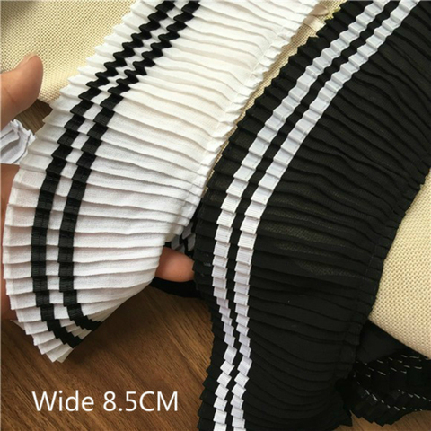 Wide 8.5CM College Style White Black Elastic Pleated Chiffon Sewing tulle Lace Ribbon Edge Trim For Dress Cloth DIY Supplies ► Photo 1/5