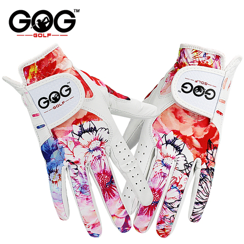 GOLF GLOVES SPORT GLOVES LEFT + RIGHT HAND 1 PAIR GENUINE LEATHER & COLORFUL FABRIC FOR WOMEN LADY GRIL NON-SLIP GOG BRAND NEW ► Photo 1/4