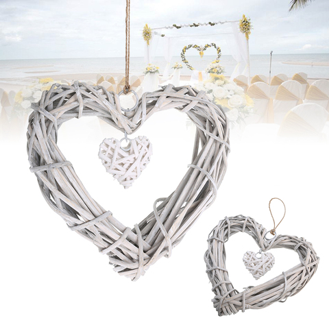 Chic Wicker Hanging Hearts Gray White Artificial Wreaths DIY Heart Wicker for Wedding Birthday Party Wall Hanging Decoration ► Photo 1/6