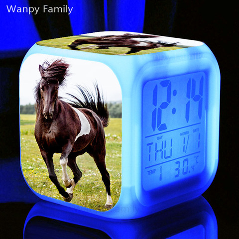 Running grassland Horse Alarm Clock 7 Color LED Glowing Digital Alarm Clock For Kids room Night Light Electronic Watches Clock ► Photo 1/6