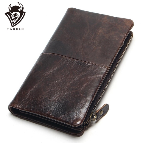 The 2022 New First Layer Of Real Leather Men's Oil Wax Retro High-Capacity Multi-Card Bit Long Wallet  Clutch Men Genuine ► Photo 1/6
