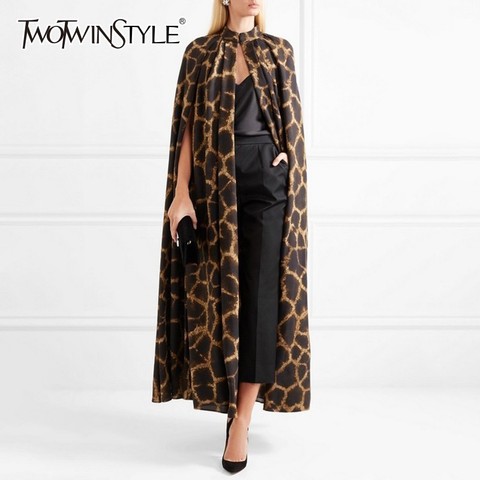 TWOTWINSTYLE Female Cardigan Coat O Neck Cloak Sleeve Print Leopard Maxi Cloaks For Women 2022 Autumn Vintage Fashion Tide ► Photo 1/6