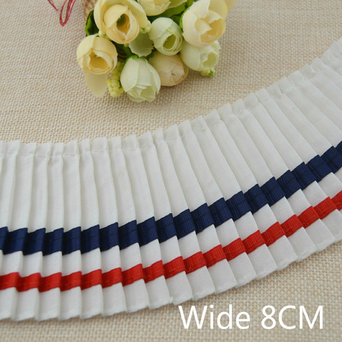 College Style Blue Red Striped Organ Pleated Chiffon Tulle Lace Applique Neckline Dress Edge Trim DIY Sewing Ribbon Supplies ► Photo 1/5