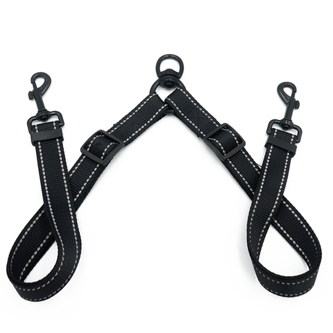 Black Double Leash Coupler for Large Dogs Adjustable Heavy Duty Nylon Splitter for Two Big Dogs ► Photo 1/6