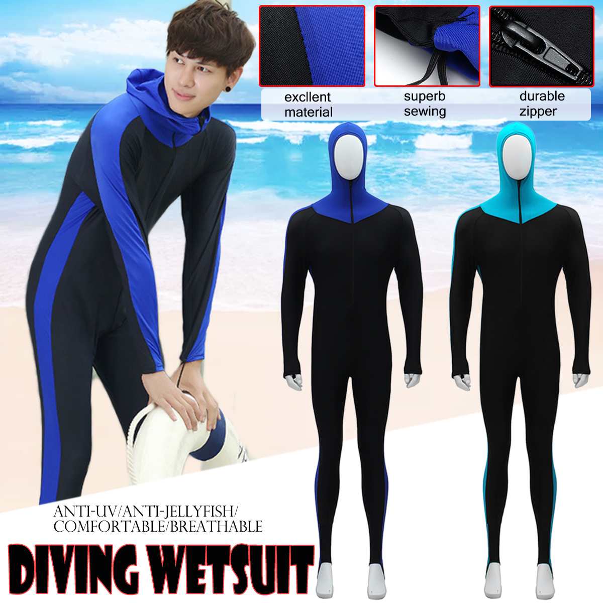 Mens Diving Wetsuit Swimwear Anti-UV Short Sleeve Snorkeling Surf Swim Wet Suit 