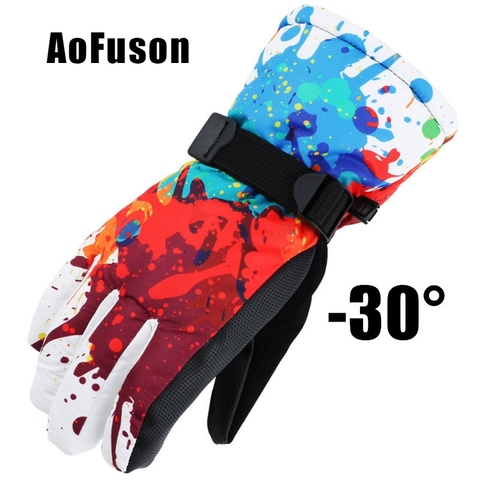 Winter Ski Snowboard Gloves Waterproof Breathable Warmth Plus Thick Velvet Cycling Motorcycle Snow Sports Women Men Gloves 2022 ► Photo 1/1