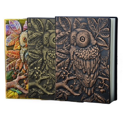 1PCS Vintage Thick Handmade Leather Carving Owl Bullet Notebook Journal Cute Sketchbook Paper Weekly Planner Accessories 01663 ► Photo 1/6