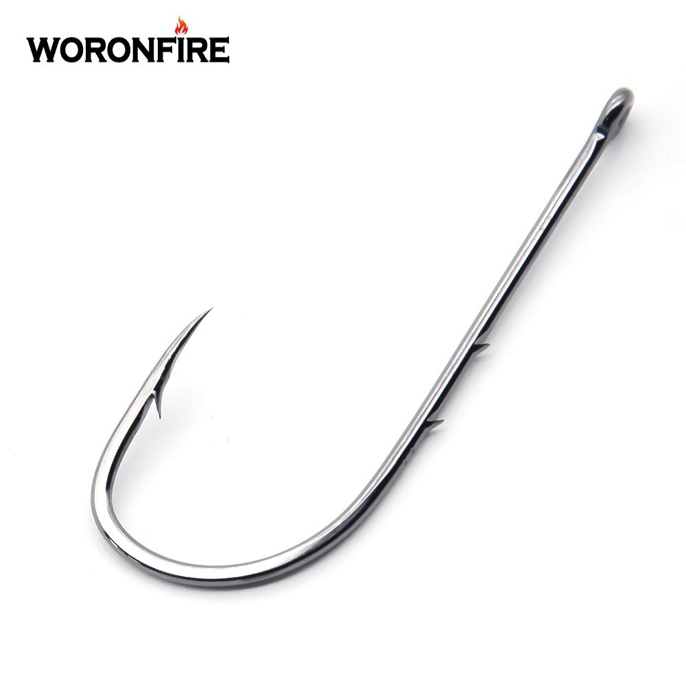 50pcs/lot Long Shank Fishing Hook 1#-6/0# High Carbon Steel Sharp