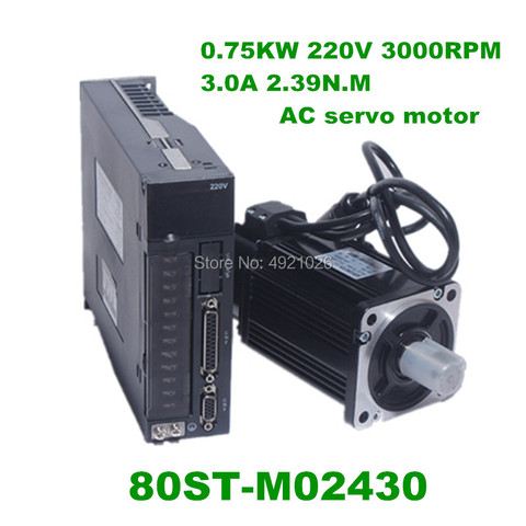 80ST-M02430 220V 750W AC Servo motor 2.39N.M. 3000RPM 0.75KW servomotor Single-Phase ac drive permanent magnet Matched Driver ► Photo 1/1