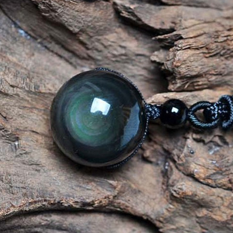 Natural Obsidian Pendants Rainbow Eye Good Luck Bead Pendant Woman Long Chain Necklaces Knitted Harajuku Necklace Crystal Ball ► Photo 1/6
